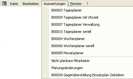 Menü Auswertungen